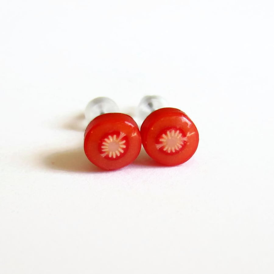Tiny Tomato Slice Stud Earrings - 6mm