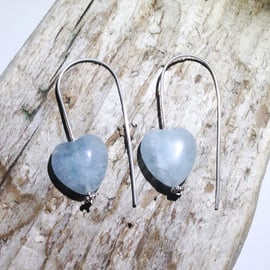 Aquamarine Hearts on Sterling Silver Earrings (ERGSDGBL1) - UK Free Post