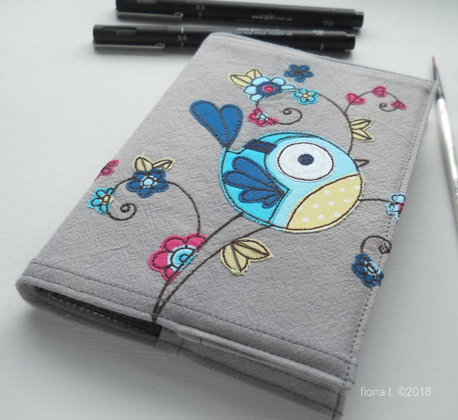 freemotion embroidered floral bird notebook A6 sketchbook