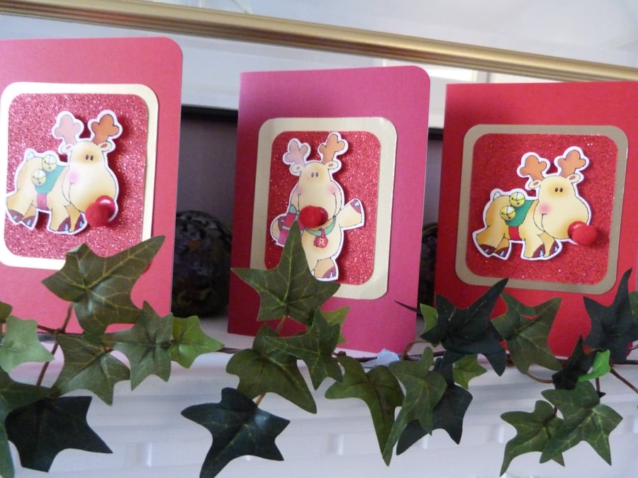 SALE   Pack of 3 Fun Reindeer Christmas Cards