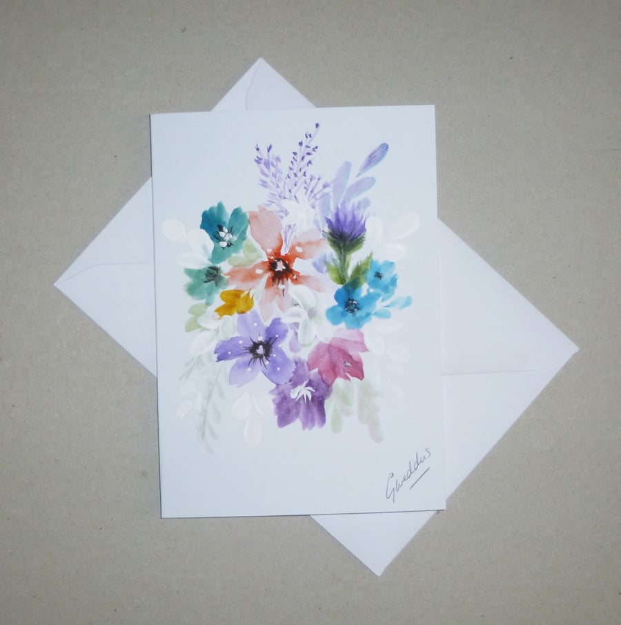 Original art hand painted floral blank card ( ref FA 607 H5 