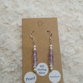 ChrissieCraft hand-made Amethyst and Freshwater PEARL silver EARRINGS