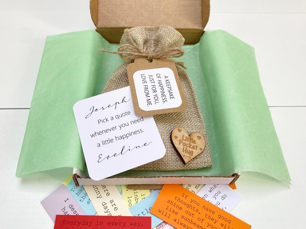 Happiness Keepsake Quote Bag, 40 Quotes, Pick Me Up Wellness Sentimental Present