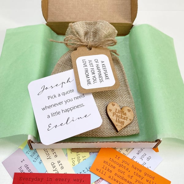 Happiness Keepsake Quote Bag, 40 Quotes, Pick Me Up Wellness Sentimental Present