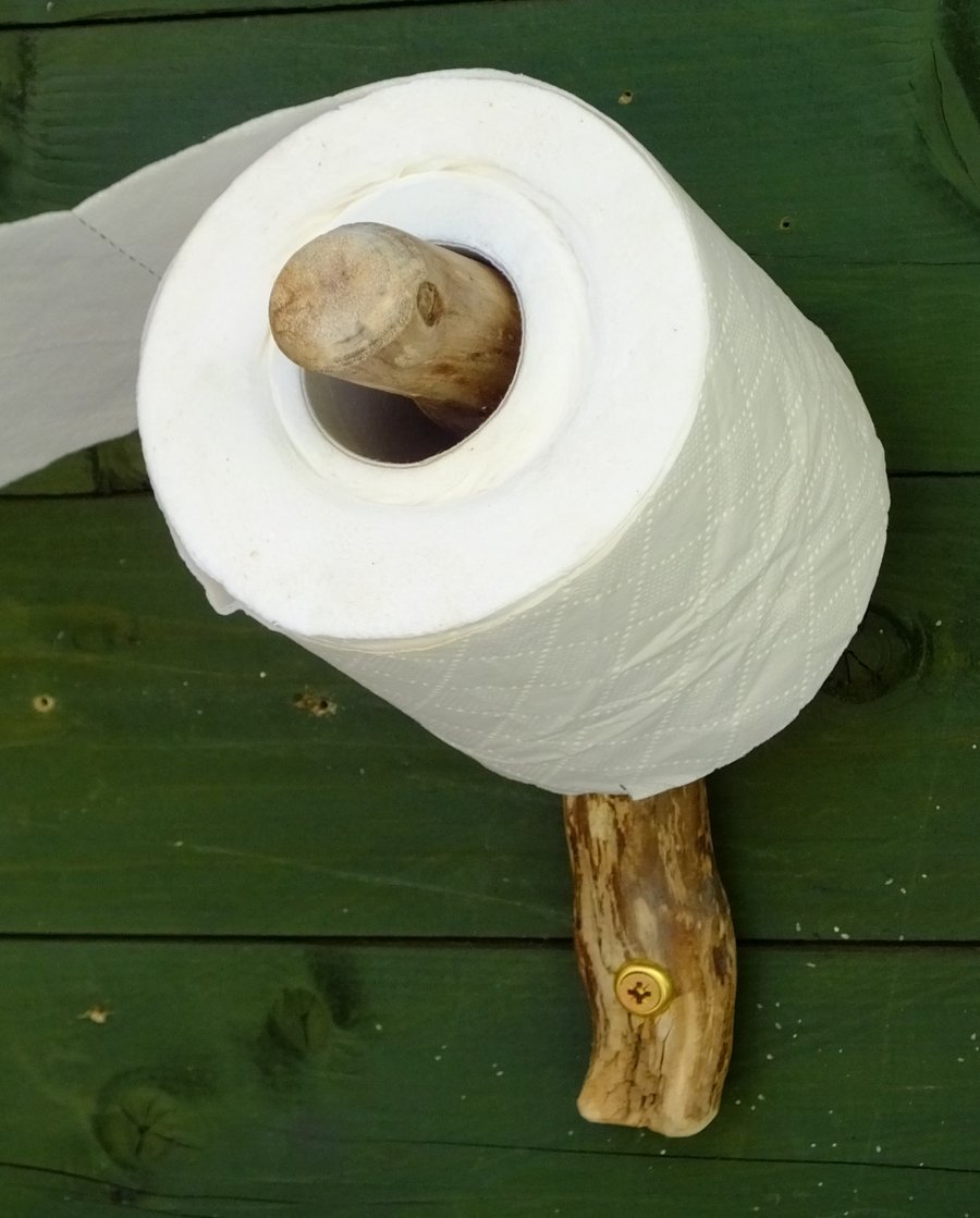WC loo or bathroom toilet roll holder made from driftwood found in Cornwall 