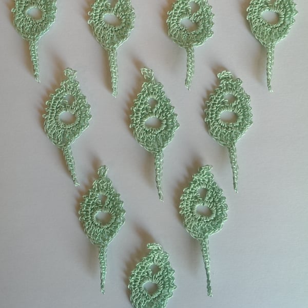 PACK of 10 PALE GREEN 'WILLOW' LEAVES for CARDS - EMBELLISHMENTS 100% COTTON 