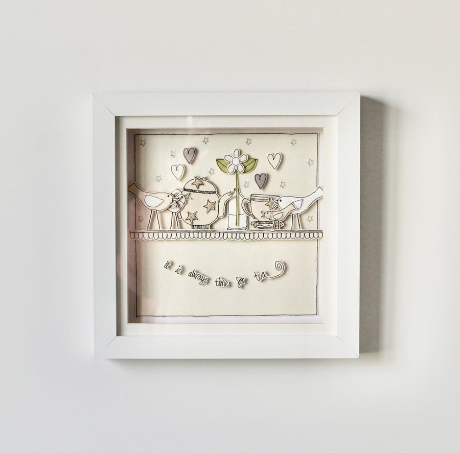 'It is Always Time for Tea' Number Three - Framed Textile