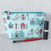 Make up bag, zipped pouch, cosmetic bag, beach huts. Reduced
