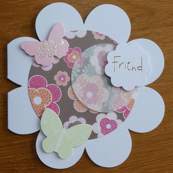 Flower Shaped Friend Card - Retro Flowers