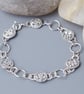 Hallmarked Solid Sterling Silver Heavy Chain Flower Bracelet Victorian Style 