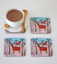 Winter Table Coasters, Animal Coasters, Artist Painting with Deer Coasters - Image 1