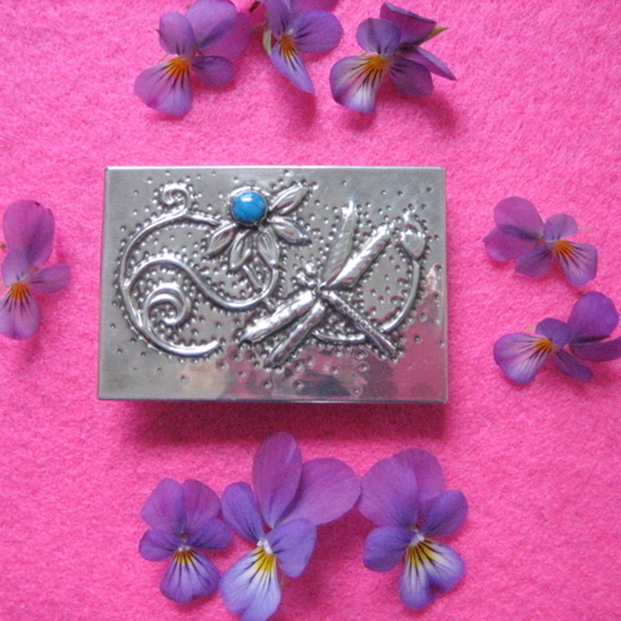 REDUCED!Turquoise dragonfly brooch in pewter