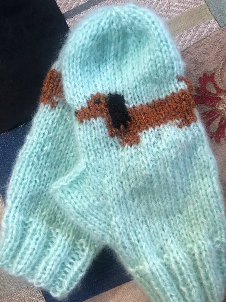 Dachshund mittens . Ladies mitts, Sausage dog . Open thumb for texting .Hand kni