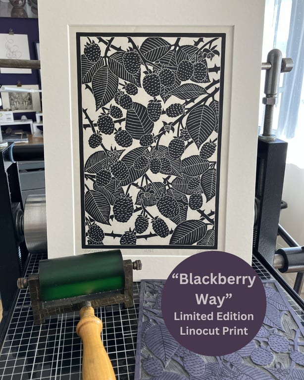 Lino Print - "Blackberry Way" - Limited Edition - Hand Printed