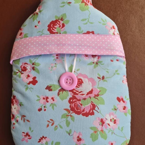 Cath Kidston blue rosali fabric hot water bottle cover (with bottle)