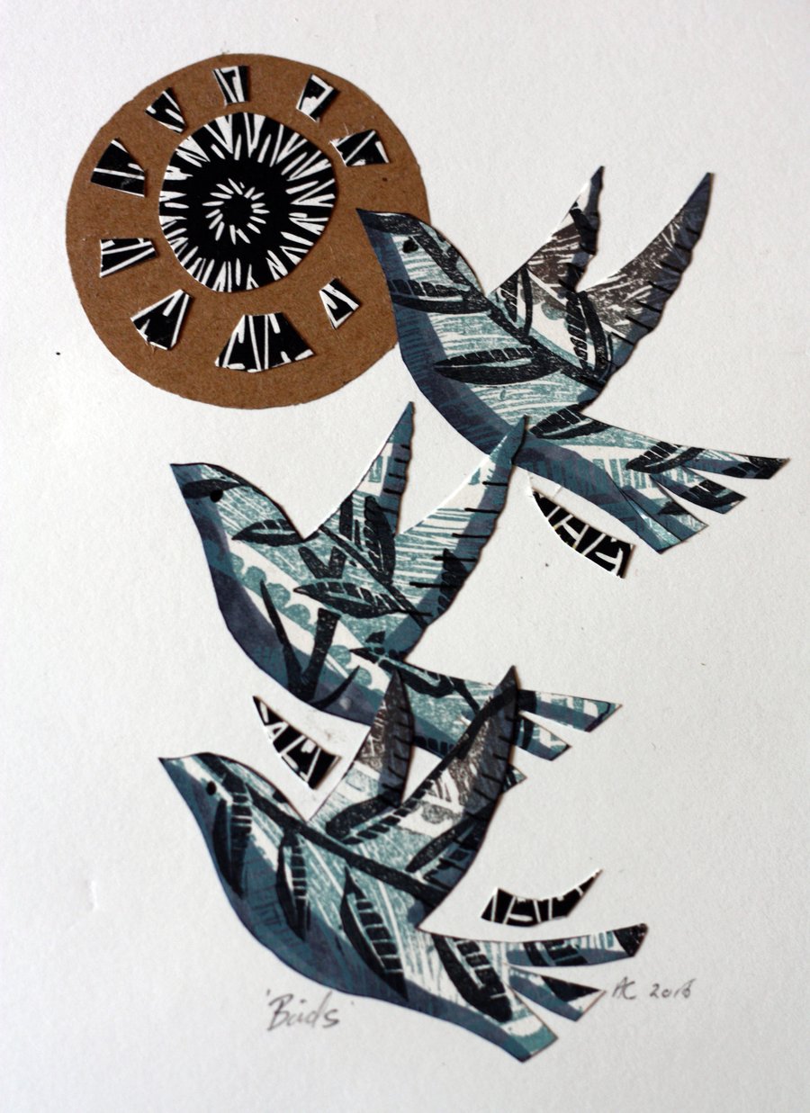Linoprint Collage Birds1