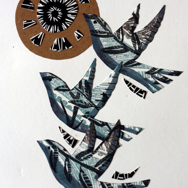 Linoprint Collage Birds1