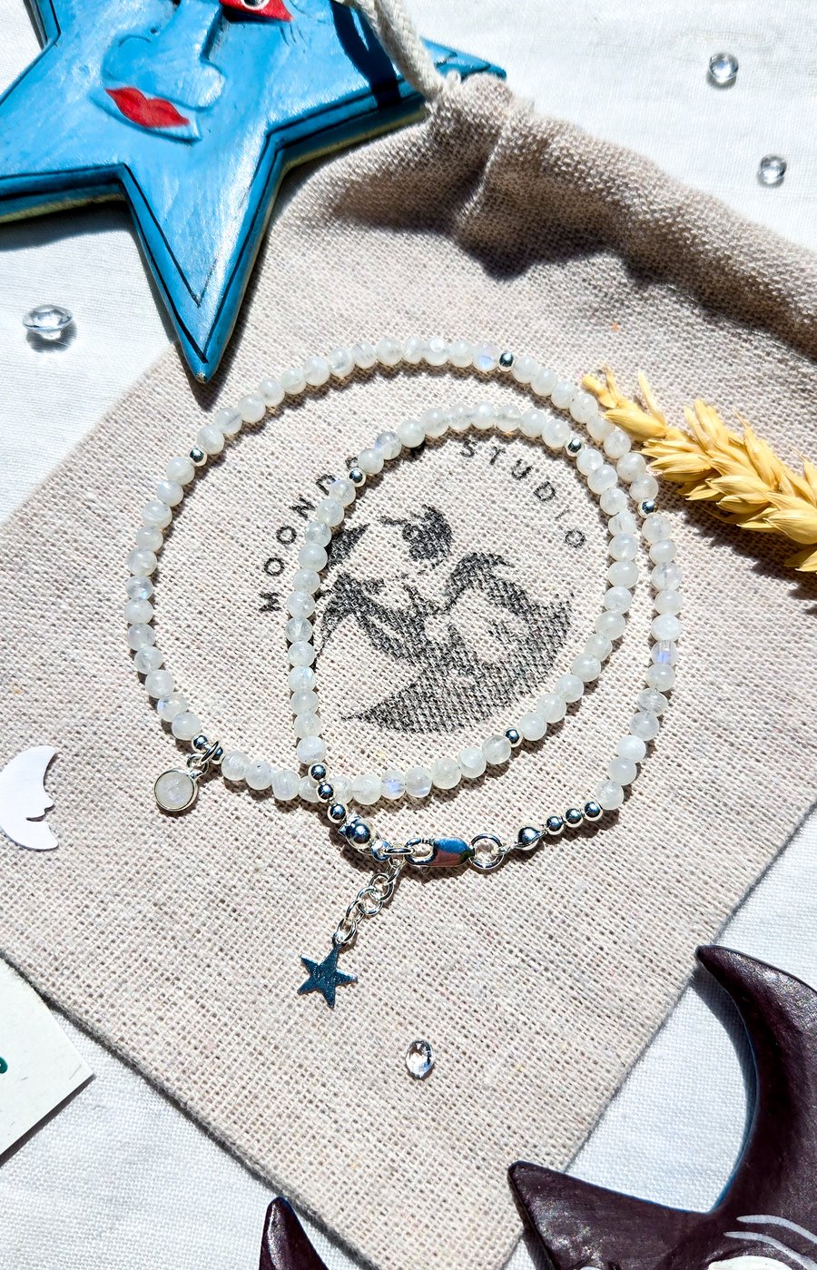 Celestial Rainbow Moonstone Necklace - Sterling Silver Gemstone Necklace, June