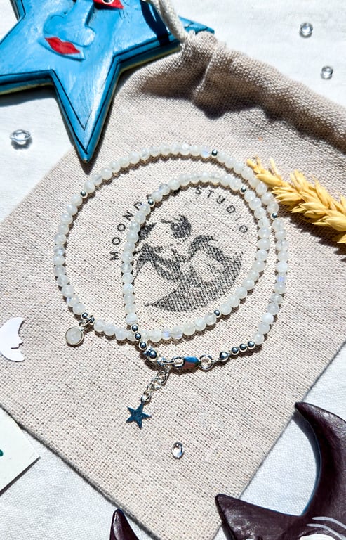 Celestial Rainbow Moonstone Necklace - Sterling Silver Gemstone Necklace, June