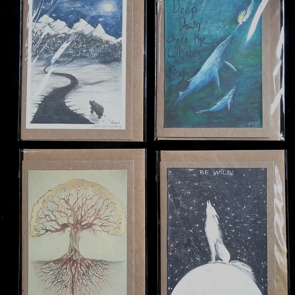 ANY 4 GREETING CARDS  - FREE UK DELIVERY, NEW AGE, ANIMALS, SPIRITUAL, MAGICA