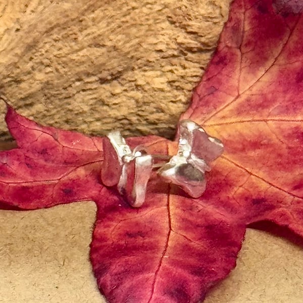 Recycled silver butterfly stud earrings 