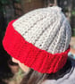 Handmade Ribbed Hat and Neck Warmer in Red and Parchment - Image 2