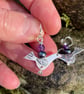Silver bird earrings with amethyst and black pearl. - Image 3