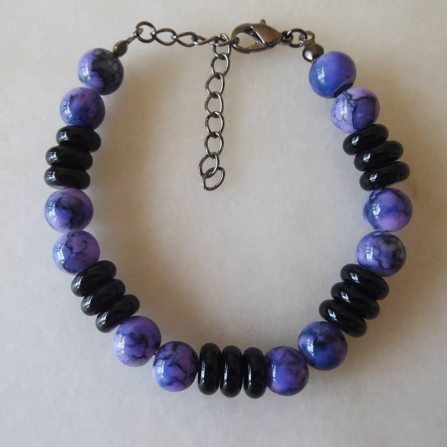 Blue and Black Beaded Adjustable Bracelet - Summer Seconds
