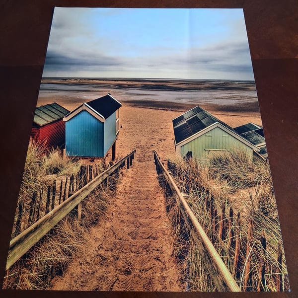 WELLS NEXT TO SEA BEACH HUTS PHOTOGRAPH 16x12