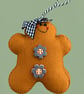Handmade Felt Gingerbread Girl Christmas Decoration – Black & White Gingham Bow