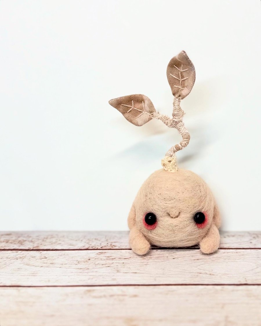 Cream Leaf Friend Needlefelted Art Doll