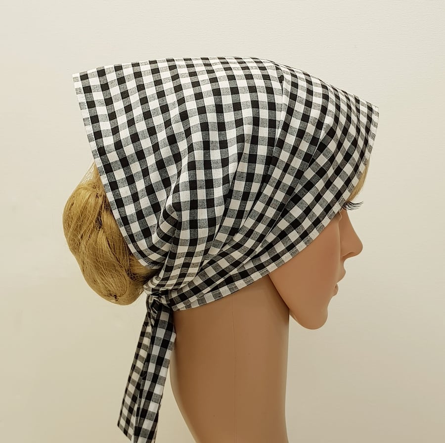 Wide cotton head scarf for women, self tie hair covering, plaid hair scarf