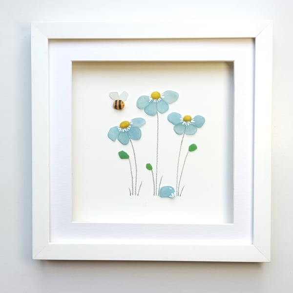 Sea Glass Art, Forget Me Not Flowers, Gifts for Her, Thank You, Remembrance