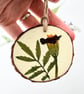 Pressed Marigold Flower Wood Slice – Hand Painted Rustic Botanical Hanging - Image 4