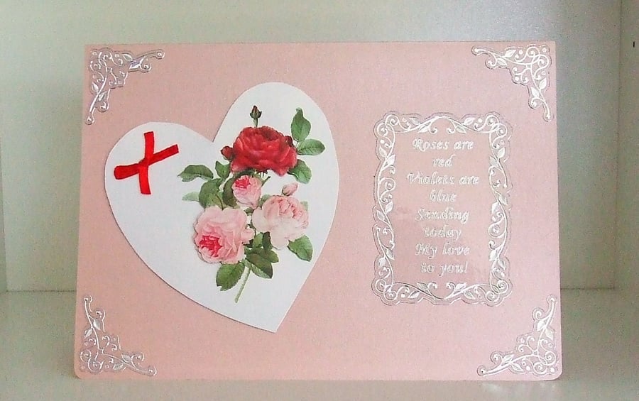 Valentines or Anniversary Card, Hearts and Roses 
