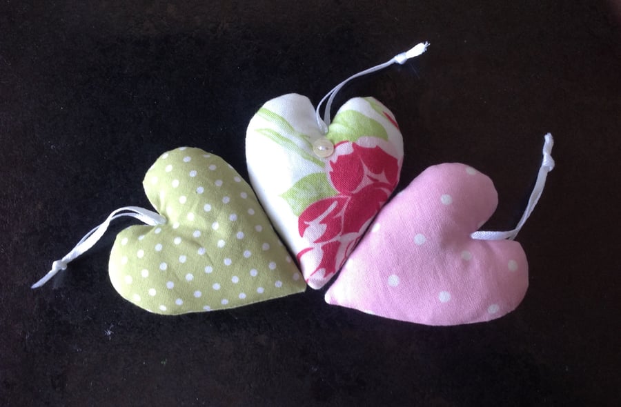 3 Pink and Green Lavender Hearts