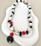 Handmade Natural Stone Black White & Red Statement Necklace