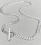 Oxidised or polished sterling silver heavy curb chain unique T bar necklace - Image 2