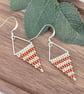 Vivid orange and silver beadwork triangle earrings