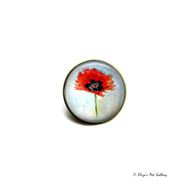 Gold Tone Red Poppy Flower Art Brooch