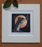 Midnight feast - original, hand painted, mounted linocut print