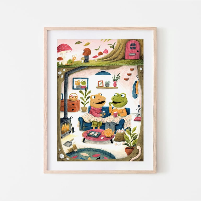 Frog and Toad art print - Friendship - love - Nursery Decor - A4 art Print