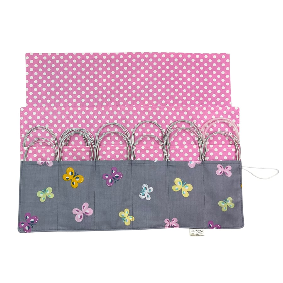 fixed Circular knitting needle case with butterflies sock needles roll wallet,