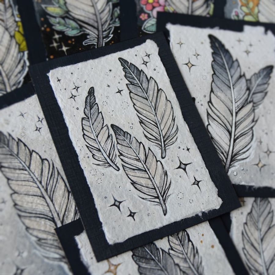 floaty feathers - original aceo illustration