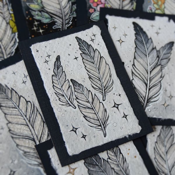 floaty feathers - original aceo illustration