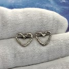 sterling silver textured heart stud earrings