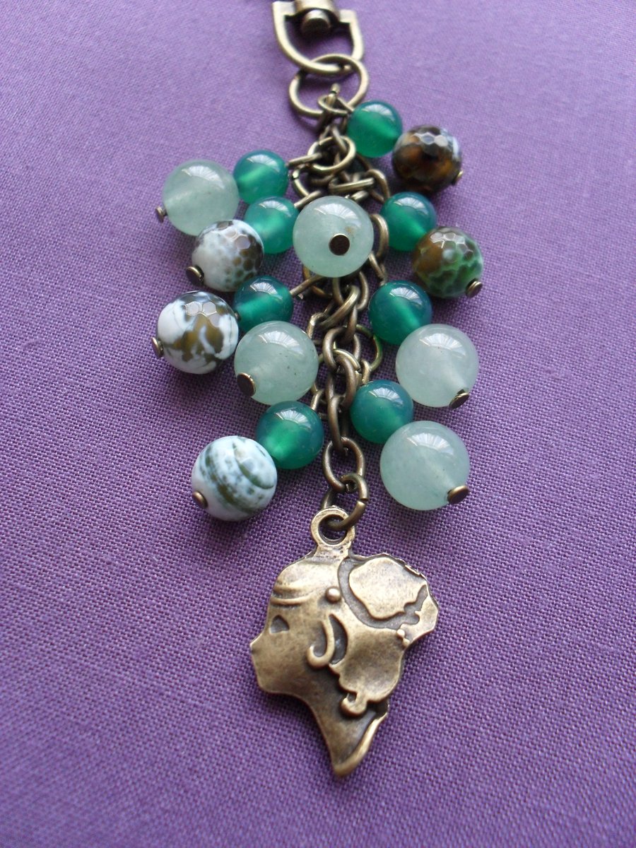 Green agate and Aventurine Bag Charm