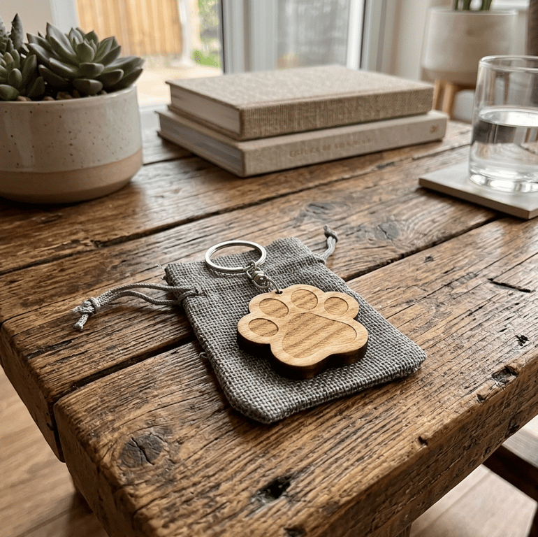 Dog Paw Keyring - Wood Keychain with Gift Bag