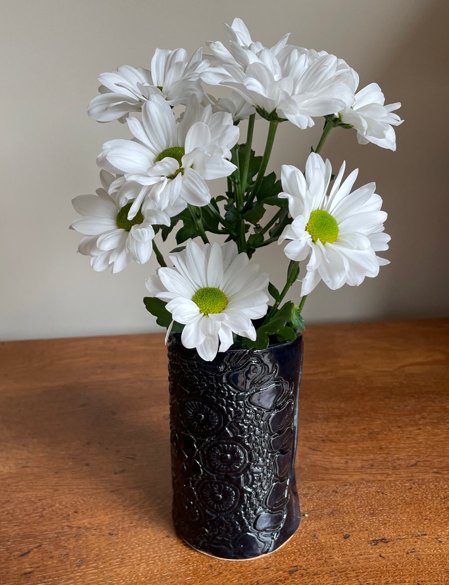 Midnight-blue lace ceramic vase