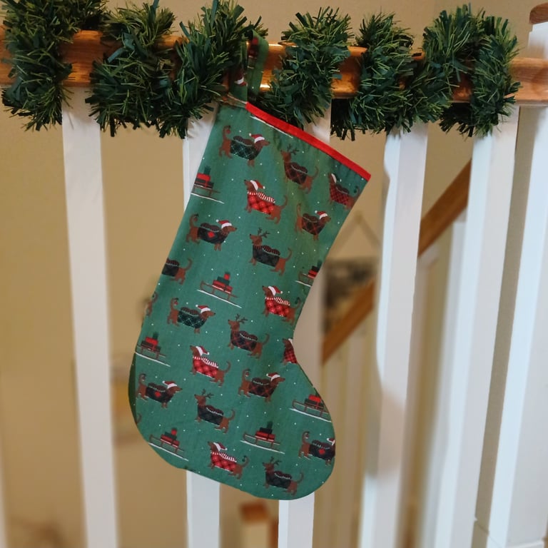Handmade Christmas stocking - sausage dog pattern